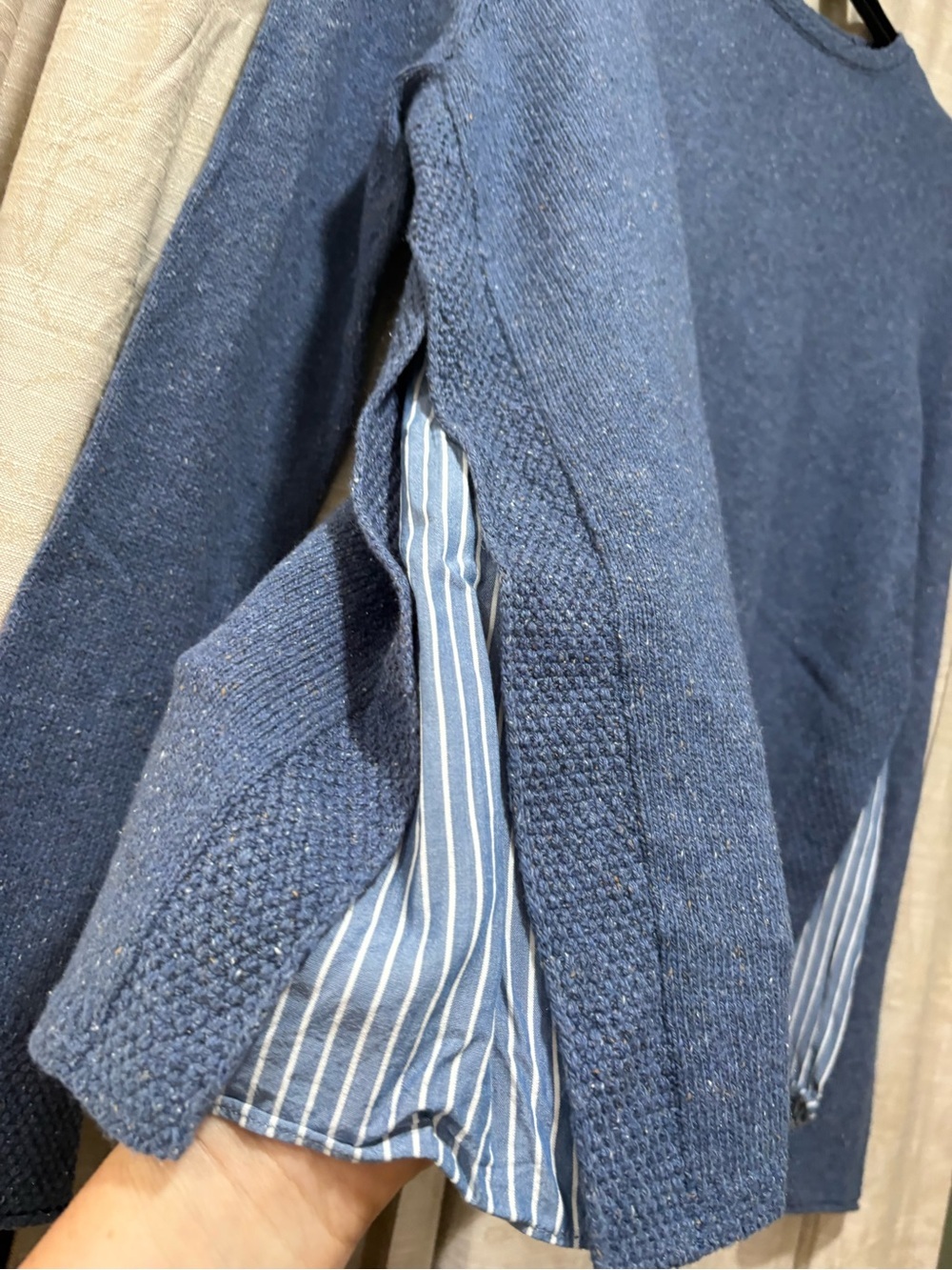 J. Jill Blue Crewneck Sweater with Stripe Inset - Picture 3 of 5